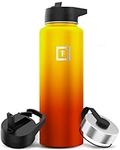 Metal Water Bottle with Straw Lid - 1.2L 3 Lids - Stainless Steel Double-Walled Insulated Vacuum Leakproof - Sports Gym Camping Hiking Hydration School Kids