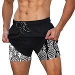 Cozople Men's Bathing Suits Quick Dry Compression Swim Trunks 5.5" Stretch Boxer Brief Liner Swim Shorts Lightweight Pineapple Print Boardshorts Swimwear for Summer Size XLarge Black