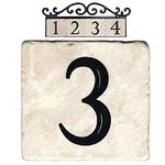 NACH Marble Tile Address Number for Outdoor Address Plaque, House Number Sign, Classic House Number Tile, Wall Decor, #3, Beige, 4 x 4" AZ-CLASSIC-3