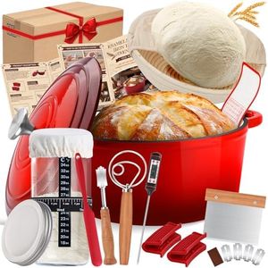 Enameled Cast Iron Dutch Oven Pot with Lid, Incl. Sourdough Bread Baking Supplies Like Banneton Bread Proofing Basket, Starter Jar, Scoring Tool Lame, 5QT Dutch Oven for Bread Baking, Oven Safe up to 500°F