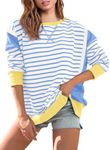 Yousify Long Sleeve Tunic Tops for Women Crewneck Striped Colorblock Pullover Sweatshirt