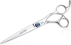 JASON 7" Straight Dog Grooming Scissors Ergonomic Pets Grooming Shears Premium Cats Trimming Kit with Offset Handle and Jewelled Screw