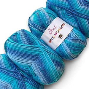 Wool Wonders Yarn for Crocheting, 4 Skeins, 640Yds/400G, Free Patterns - Wool Yarn for Knitting - Aran/Heavy #4 Medium Worsted Weight - Blue Waters