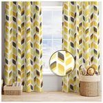 Vendola Printed 2 Piece Polyester Eyelets Blackout Opaque Curtains with Tie Back, for Bedroom and Living Room (Yellow Petals, Long Door (9 Feet))