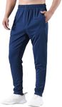 Zoulee Men's Active Athletic Workout Track Pants Jogger Sweatpants for Men with Zipper Fly and Pockets Fit Football Pants Navy Blue L