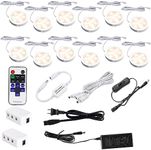 AIBOO Under Cabinet Lighting Kit, Plug in LED Puck Lights with Wireless Dimmable RF Remote Control,12v Stick on Lights for Kitchen Counter, Closet and Shelves(12 kit,Warm White)