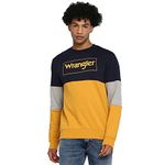 Wrangler Men's Cotton Crew Neck Sweatshirt (WMSS000860_m_Mustartd + Navy_M)