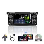 Egosonic Real Android 14 Car Radio, Octa Cores (4+64GB), in-Dash DVD Player, 7" Touchscreen, Wireless Carplay Android Auto, DSP+, 1 Din Compatible with BMW E46 3 Series 1999-2004, Support WiFi BT 5.0