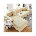 ANAZOZ Sectional Couch Covers 3 Seater 3 Seater,Sofa Slipcover Elastic Champagne Polyester Couch Cover Solid Color Leaves Pattern Sofa Cover 3 Seater(190-230CM)+3 Seater