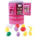 Plutofit Kitchen Toys Fridge Refrigerator with Ice Dispenser Ice Cubes Pretend Play Appliance for Kids, with Kitchen Playset Accessories Music, Light and Steam Function for Girls and Boys