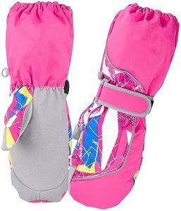 Azarxis Children's Winter Waterproof Ski Mittens Kids Warm Snow Gloves for 3-12 Years Old Boys & Girls (Rose Red, S (7-9 Years))