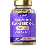 Flaxseed Oil Capsules 2000mg | 360 Count | Omega 3 6 9 with High Strength Alpha Linolenic Acid (ALA) | Cold Pressed Supplement | by Horbaach