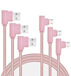 Right Angle Micro USB Cable,90 Degree Android Charger Cable, (3Pack 3FT 6FT 10FT) USB to Micro Cable Nylon Braided Charger Cords and Data Sync for Galaxy S7 LG Motorola Android Smartphone (Pink)