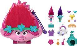 Polly Pocket Trolls Compact Playset, Poppy & Branch Micro Dolls, 13 Accessories, Poppy Exterior with Soft Hair, Collectible Toy