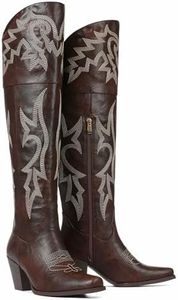Eteridrey Over The Knee Boots for Women Cowboy Boots Pointed Toe Chunky Cowgirl Boot Classic Embroidered Western Boot