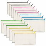 15 Pack Blank Cotton Canvas DIY Craft Zipper Bags Pouches Pencil Case for Makeup Cosmetic Toiletry Stationary Storage (Beige, Color Zipper,8.3” x 4.7”)