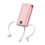 iWALK PowerSquid Portable Charger with Built-in 3 Cables, 9000mAh Ultra-Compact USB C Power Bank Fast Charging 18W PD with LED Display, for iPhone 15/14/13/12, Samsung Galaxy, Google Pixel (Peach)