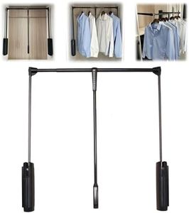 Pull Down Closet Rod, HANKEY Heavy Duty Clothes Rail Two-way Buffering Closet Pull Down Rods, Wardrobe Lift Rail Pull Down Closet Rods for Hanging Clothes Cloakroom, Adjustale Width 27.6-41.3in,Black
