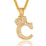 Letter C Initial Necklace Gold Chain for Mens Crown C Pendant Hip Hop Pendant Rapper Chain Gold Letter Necklace