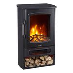 Neo 1000W / 2000W Freestanding Electric Fire Stove Heater Burner Realistic Flame and Log Store (Black)