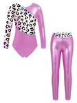 TiaoBug Two-Piece Gymnastics Leotards for Girls Long Sleeve Athletic Ballet Dance Jumpsuit Leggings Sets Unitard Outfits Pink 7-8 Years