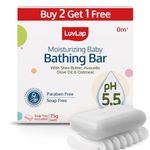 LuvLap Moisturizing Baby Bathing Bar, Baby soap with pH 5.5, with Shea Butter, Avocado, Olive Oil & Oatmeal, Paraben free, Dermatologically tested, with soap tray, 75g (pack of 3), Buy 2 Get 1 Free