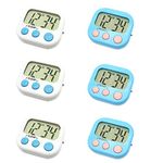 6 Pack Digital Timer for Teacher Small Timers for Kids Magnetic Back Big LCD Display Loud Alarm Minute Second Count Up Countdown With ON/OFF Switch For Classroom, Homework, Exercise(3 Blue & 3 White)