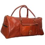 ALASKA EXPORTS Travel Duffle Bag Genuine Leather Sports Duffles | Overnight Holdall | Weekender Duffel | Carry On Bag | Hand Luggage - Brown (24" x 10" x 11")