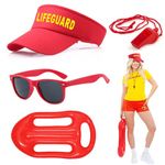 Tbczvx 4Pcs Lifeguard Accessories, Lifeguard Costume Red Set, Lifeguard Hat Guard Float Whistle Sunglasses, Lifeguard Costume Women & Men Fancy Dress Accessories for Adults Halloween Pool Party