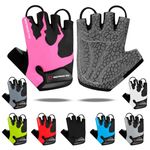 Cycling Gloves Half Finger Unisex Padded Grips Palm Bicycle Summer Riding MTB Bike Gloves for Men Women Non-Slip Fingerless Short Mountain Bike Ride Sports Hiking Mitts Climbing Gym (Pink, M)