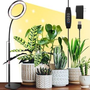 Lámpara de cultivo de espectro completo, 360° flexible con brazo ajustable, altura ajustable de 30 a 63 cm, luces para plantas con temporizador automático de 3/9/12H, perfecta para plantas de interior