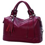 HESHE Tote Bags Leather Handbags for Women Top Handle Designer Purse Luxury Satchel Bag Medium Size Work Bag, Purple Red, (L)13.65in" * (H) 7.8in" * (W) 5.07in"