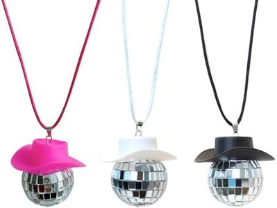 Bekecidi 3 Pcs Mirror Disco Ball Pendant, 4 cm Cowboy Hat Mirrored Ball Necklace Car Hanging Accessories, Home Party Decorations (Rope style 2)