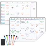 POPRUN Whiteboard Calendar Family Weekly and Monthly Planner for Fridge,Wall and Glass, Self Adhesive Dry Erase Board Stick on Any Smooth Surface,A3 Reusable Meal Planner Board Monday to Sunday-2 Pack