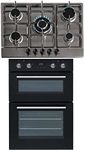 SIA Built In Double Electric Fan Oven & Stainless Steel 70cm 5 Burner Gas Hob