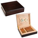 CIGARLOONG Cigar Humidor Travel Cedar Wood Black Desktop Box with Hygrometer and Humidifier Holds up to 15-20 Cigars