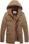 WenVen Men's Military Jacket Windbreaker Thicken Car Coat Khaki S