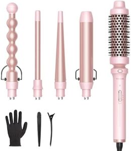 Wavytalk 5 in 1 Curling Wand Set, Multi Hair Curler Set with Thermal Brush and 4 Interchangeable Ceramic Curling Tongs(13-32 mm), Instant Heat Up Curling Iron (Pink)