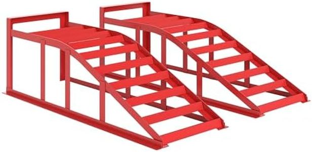 HOMCOM Lot de 2 rampes d'accès pour Voiture, Rampe de Levage Voiture en Acier, antidérapantes, pour l'entretien et la réparation de véhicules, pour Garage, Maison, Atelier, Rouge