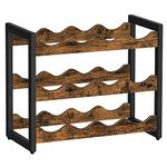 SONGMICS Bamboo Wine Rack, 3-Tier Wine Holder for 12 Bottles, Countertop Wine Storage Shelf for Home Bar Display, Kitchen, Dining Room, Pantry, Cupboard, Rustic Brown and Black KWR011B01