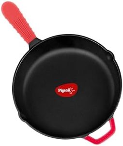 Pigeon by Stovekraft Cast Iron Frying Pan, 22 cm | Naturally Nonstick | Pre-Seasoned with 100% Vegetable Oil | Toxin-Free | Perfect Crisping | Stylish Handle | Bring Back Nostalgic Taste in Cooking
