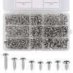 350 Pcs Self Tapping Screws, Rust-Proof Wood Screws Nickel Plated, Assorted Screws, Metal Pan Head Screws, Screws for Wood, Screws Assortment with Storage Box for Repairment Fixing (Silvery, 8 Size)