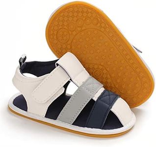 COSANKIM Infant Baby Boys Girls Summer Sandals Non Slip Soft Sole Toddler First Walker Crib Shoes (0-18 Months), Q-navy, 3-6 Months Infant