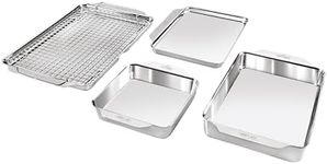 All-Clad Stainless Steel Baking Pans 5-Piece Set-Tri-ply Bonded for Consistent Baking- Includes Square and Rectangular Baking Pans, Baking Sheets, & Cooling Rack- Professional Stainless Steel Bakeware