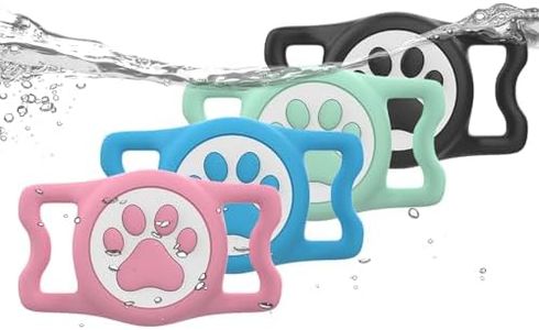 WhoseID IP68 Waterpoof Dog Airtag Holder, Stretchy Silicone Full Body Covered Apple Air Tag Holder for Dog Cat Collar Fit All Width Collar (Black/Green/Blue/Pink, 4 Pack)