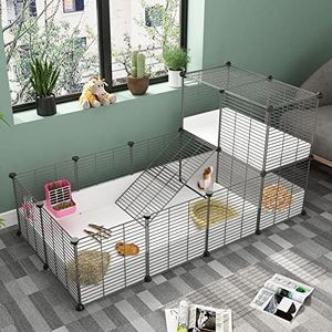 Eiiel Guinea Pig Cage,Indoor Habitat Cage with Waterproof Plastic Bottom,Playpen for Small Pet Bunny, Turtle, Hamste, LOFT AND PARTITION