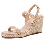 VETASTE Womens Espadrille Wedge Sandals Summer Casual Brided Strap Platform Open Toe Heels Sandals, Apricot, 9 UK