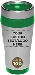 Custom Insulated Stainless Steel Travel Mugs 16 oz. Set of 100, Personalized Bulk Pack - Perfect for Coffee, Soda, Other Hot & Cold Beverages - Green