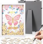 Large Size Baby Shower Guest Book Alternative 70pcs Bear Elephant Woodland Footprint Bottle Frame Baby Shower Favors Baby Keepsake Signature Book Picture Frame for Baby Birthday (Butterfly, Pink)