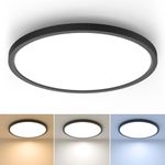 12 inch LED Flush Mount Dimmable Ceiling Light Fixture, Hepside 28W 3200LM LED Ceiling Light, 3000/4500/6000K Super Bright Ceiling Lamp for Bedroom, Kitchen, Bathroom, Living Room, Hallway (Black)